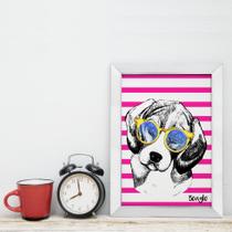 Quadro Decorativo com Moldura Branca Cachorro Beagle 33x43cm