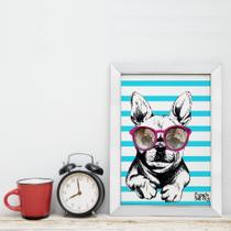 Quadro Decorativo com Moldura Branca Cachorro Bulldog 33x43cm