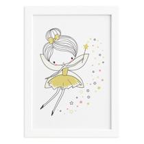 Quadro Decorativo com Moldura Branca Fada Amarela 33x43cm