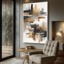 Quadro Decorativo com Moldura Caixa Abstrato Cinza Dourado para parede Sala, Quarto e Escritório