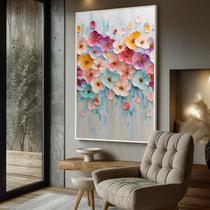 Quadro Decorativo com Moldura Caixa Abstrato Flores Pasteis para parede Sala, Quarto e Escritório