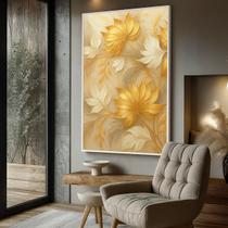 Quadro Decorativo com Moldura Caixa Folhagem Ouro para parede Sala, Quarto e Escritório