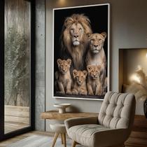 Quadro Decorativo com Moldura Caixa Leoes 3 Filhotes para parede Sala, Quarto e Escritório