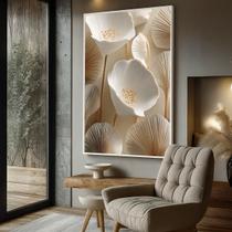 Quadro Decorativo com Moldura Caixa Tulipas Branca para parede Sala, Quarto e Escritório