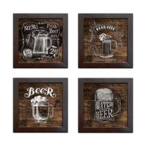 Quadro Decorativo com Moldura Cerveja Artístico - Kit De 4