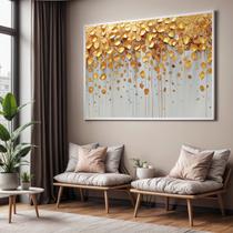 Quadro Decorativo com Moldura Chuva Dourada para Sala de Estar, Quarto e Escritório, Hall Horizontal