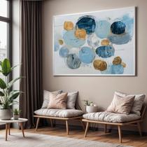 Quadro Decorativo com Moldura Circulos Azul Arte para Sala de Estar, Quarto e Escritório, Hall Horizontal