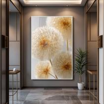 Quadro Decorativo com Moldura e Acrilico Cristal semelhante Vidro Dente de Leao Bege para Sala de estar, Quarto, Hall e Escritório