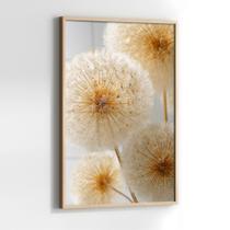 Quadro Decorativo com Moldura e Acrilico Cristal semelhante Vidro Dente de Leao Bege para Sala de estar, Quarto, Hall e Escritório
