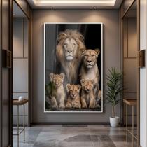 Quadro Decorativo com Moldura e Acrilico Cristal semelhante Vidro Leoes 3 Filhotes para Sala de estar, Quarto, Hall e Escritório