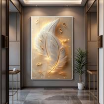 Quadro Decorativo com Moldura e Acrilico Cristal semelhante Vidro Penas Douradas para Sala de estar, Quarto, Hall e Escritório Quadro Decorativo com Moldura e Acrilico Cristal semelhante Vidro Penas Douradas para Sala de estar, Quarto, Hall e Escritório