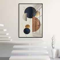 Quadro Decorativo com Moldura e Acrilico Cristal Vidro Abstrato Geomêtrico Marrom Sala Quarto Hall