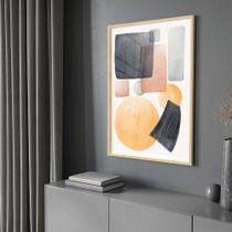 Quadro Decorativo com Moldura e Acrilico Cristal Vidro Abstrato Geomêtrico Preto Amarelo Sala Quarto Hall
