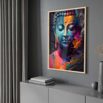 Quadro Decorativo com Moldura e Acrilico Cristal Vidro Buda Arte Colorida Sala Quarto Hall Quadro Decorativo com Moldura e Acrilico Cristal Vidro Buda Arte Colorida Sala Quarto Hall