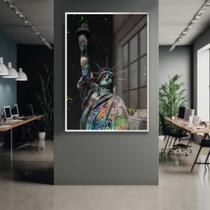 Quadro Decorativo com Moldura e Acrilico Cristal Vidro Estátua Liberdade NY Street Art Grafite Sala Quarto Hall Quadro Decorativo com Moldura e Acrilico Cristal Vidro Estátua Liberdade NY Street Art Grafite Sala Quarto Hall