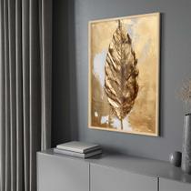 Quadro Decorativo com Moldura e Acrilico Cristal Vidro Folha Dourada Pintura Sala Quarto Hall