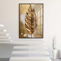Quadro Decorativo com Moldura e Acrilico Cristal Vidro Folha Dourada Pintura Sala Quarto Hall