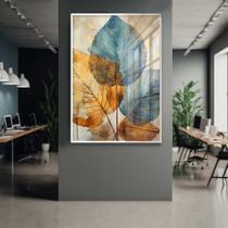 Quadro Decorativo com Moldura e Acrilico Cristal Vidro Folhas abstrato Moderno Lindo Sala Quarto Hall