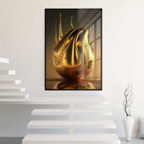 Quadro Decorativo com Moldura e Acrilico Cristal Vidro Gota Dourada Arte Abstrata Sala Quarto Hall