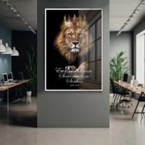 Quadro Decorativo com Moldura e Acrilico Cristal Vidro Leão de Judá Versículo Sala Quarto Hall