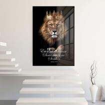 Quadro Decorativo com Moldura e Acrilico Cristal Vidro Leão de Judá Versículo Sala Quarto Hall