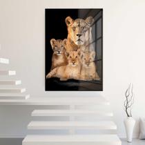 Quadro Decorativo com Moldura e Acrilico Cristal Vidro Leoa 3 Filhotes Leões Sala Quarto Hall Quadro Decorativo com Moldura e Acrilico Cristal Vidro Leoa 3 Filhotes Leões Sala Quarto Hall