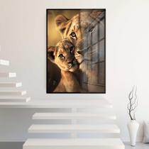 Quadro Decorativo com Moldura e Acrilico Cristal Vidro Leoa Filhote Família Sala Quarto Hall Quadro Decorativo com Moldura e Acrilico Cristal Vidro Leoa Filhote Família Sala Quarto Hall