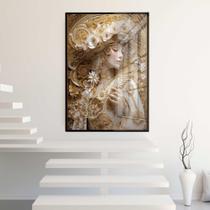 Quadro Decorativo com Moldura e Acrilico Cristal Vidro Mulher Arte Classica Dourada Sala Quarto Hall Quadro Decorativo com Moldura e Acrilico Cristal Vidro Mulher Arte Classica Dourada Sala Quarto Hall