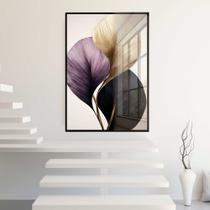 Quadro Decorativo com Moldura e Acrilico Cristal Vidro Planta Floral Moderna Roxo bege Sala Quarto Hall