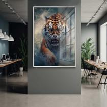 Quadro Decorativo com Moldura e Acrilico Cristal Vidro Tigre de Bengala Águas Vertical Sala Quarto Hall Quadro Decorativo com Moldura e Acrilico Cristal Vidro Tigre de Bengala Águas Vertical Sala Quarto Hall