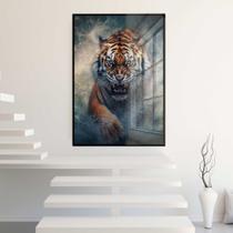 Quadro Decorativo com Moldura e Acrilico Cristal Vidro Tigre de Bengala Águas Vertical Sala Quarto Hall