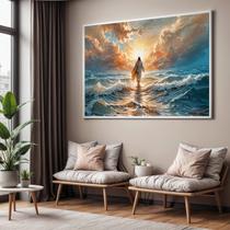 Quadro Decorativo com Moldura Jesus Aguas para Sala de Estar, Quarto e Escritório, Hall Horizontal