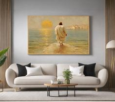 Quadro Decorativo com Moldura Jesus Andando Aguas para Sala de Estar, Quarto e Escritório, Hall Horizontal