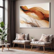 Quadro Decorativo com Moldura Marmore Abstrato Marrom para Sala de Estar, Quarto e Escritório, Hall Horizontal