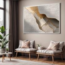 Quadro Decorativo com Moldura Minimalista Bege Dourado para Sala de Estar, Quarto e Escritório, Hall Horizontal