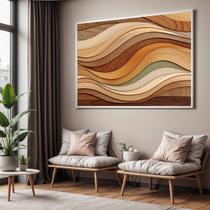 Quadro Decorativo com Moldura Ondas Terracota para Sala de Estar, Quarto e Escritório, Hall Horizontal
