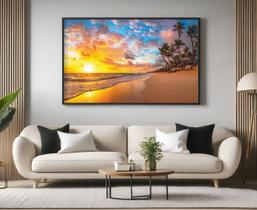 Quadro Decorativo com Moldura Paisagem Praia Sol para Sala Quarto e Escritório Horizontal