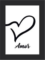 Quadro Decorativo Com Moldura Preta E Vidro Amor Fundo Branco 30x20 Mdf Madeira Adesivado