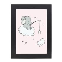 Quadro Decorativo Com Moldura Preta e Vidro Elefante Sentado na Nuvem Pescando Estrela 36x26,5 Mdf Adesivado Quadro Decorativo Com Moldura Preta e Vidro Elefante Sentado na Nuvem Pescando Estrela 36x26,5 Mdf Adesivado