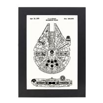 Quadro Decorativo Com Moldura Preta e Vidro Espaçonave Millennium Falcon Star Wars 36x26,5 Mdf Adesivado