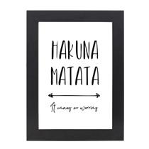 Quadro Decorativo Com Moldura Preta e Vidro Frase Hakuna Matata 36x26,5 Mdf Adesivado