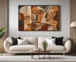 Quadro Decorativo com Moldura Rosto Abstrato Terrosos para Sala de Estar, Quarto e Escritório, Hall Horizontal Quadro Decorativo com Moldura Rosto Abstrato Terrosos para Sala de Estar, Quarto e Escritório, Hall Horizontal