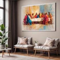Quadro Decorativo com Moldura Santa Ceia Arte para Sala de Estar, Quarto e Escritório, Hall Horizontal Quadro Decorativo com Moldura Santa Ceia Arte para Sala de Estar, Quarto e Escritório, Hall Horizontal