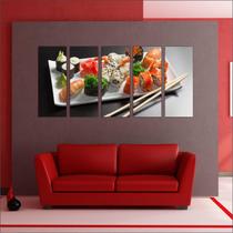 Quadro Decorativo Comida Oriental Food Sushi Restaurantes Mosaico Com 5 Peças