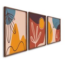 Quadro Decorativo Composição 3 Telas de Parede para Sala Quarto Escritório 60cm X 90cm Tabaco