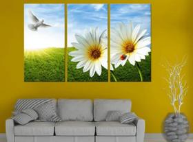 Quadro Decorativo Composição Trio Flores E Borboletas"