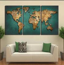 Quadro Decorativo Composição Trio mapa mundi"