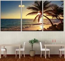 Quadro Decorativo Composição Trio Praia Linda Nascer Do Sol"