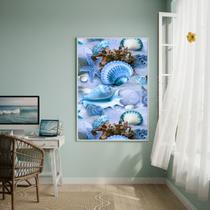 Quadro Decorativo Conchas E Estrelas Azuis-70x50cm Cor:Moldura Branca Quadro Decorativo Conchas E Estrelas Azuis-70x50cm Cor:Moldura Branca