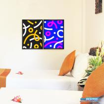 Quadro Decorativo Conjunto de 2 Quadros Abstrato festivo com Linhas e Círculos